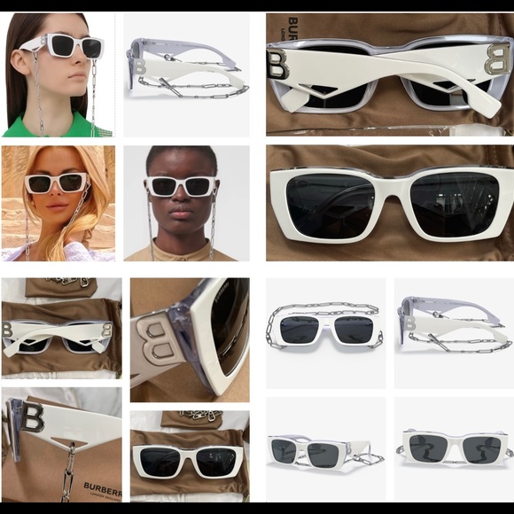 BURBERRY CLASSIC RECTANGLE SUNGLASSES WITH BOLD “B” LOGO & DETACHABLE B CHAIN - Picture 10 of 16